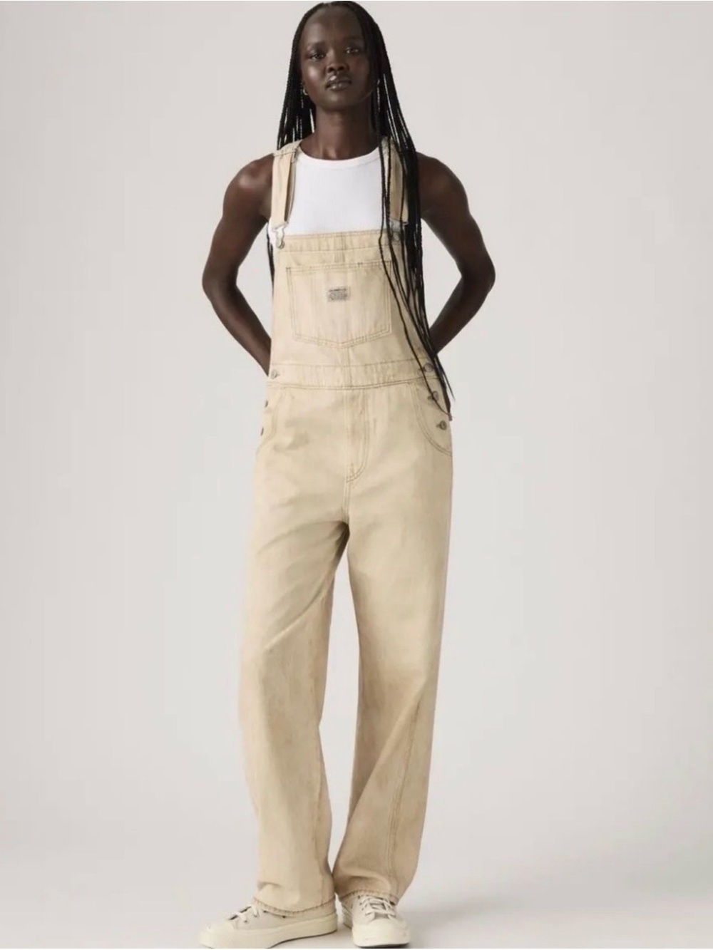 Levi’s Denim Jean Straight Leg Beige Tan Overalls Womens Size Small